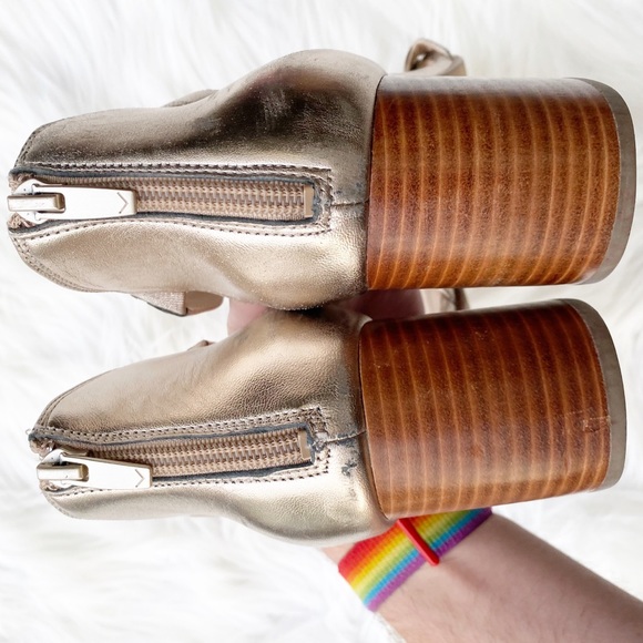 Via Spiga Stacked Heel Gold Leather Sandals - Picture 5 of 7